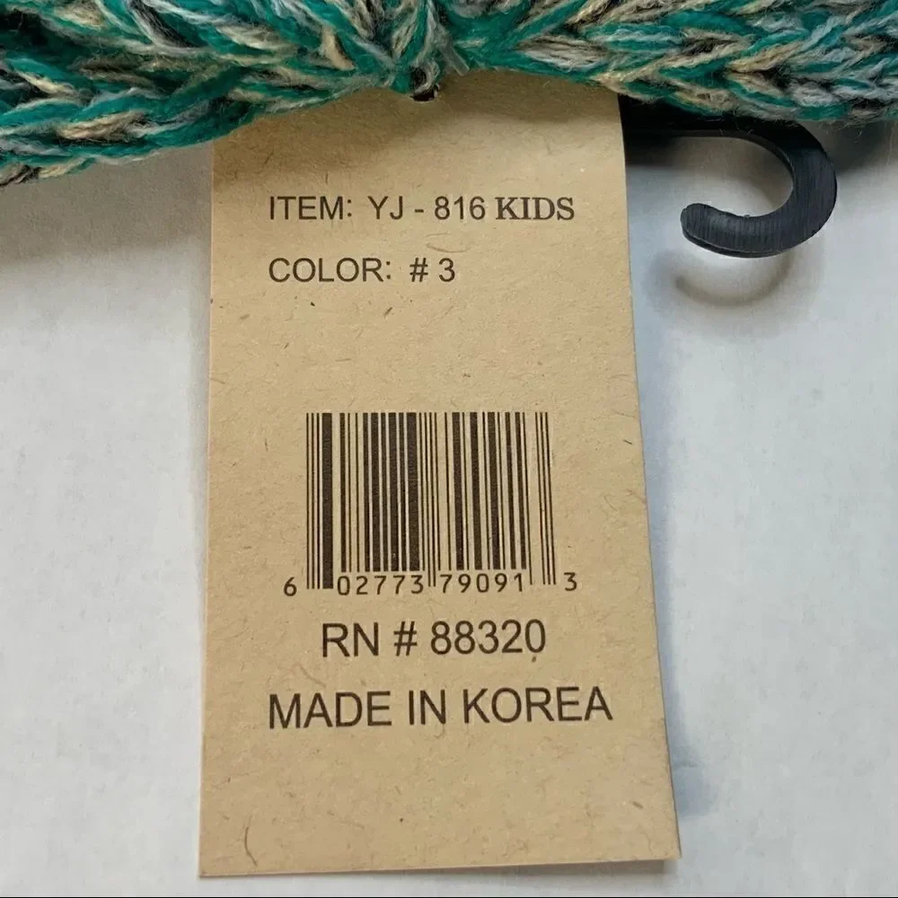 C.C KIDS BEANIE IN COOL CONFETTI GREEN & BLUE WARM CABLE KNIT WINTER CAP NO ITCH